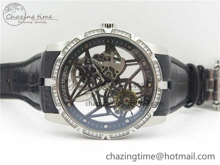 Excalibur Rddbex0393 SS Crystal Bezel BBR Best Edition Skeleton Dial on Black Leather Strap A2136 Tourbillon V StreetReady 9592