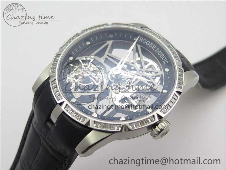 Excalibur Rddbex0393 SS Crystal Bezel BBR Best Edition Skeleton Dial on Black Leather Strap A2136 Tourbillon V StreetReady 9592