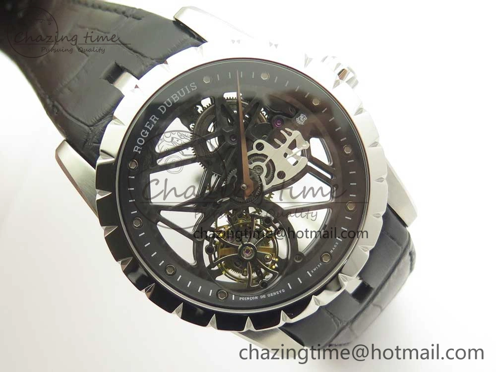 Excalibur Rddbex0393 SS JBF Best Edition Skeleton Dial on Black Leather Strap A2136 Tourbillon Breathable 9607