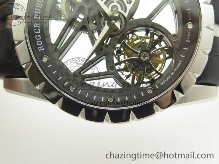 Excalibur Rddbex0393 SS JBF Best Edition Skeleton Dial on Black Leather Strap A2136 Tourbillon Breathable 9607