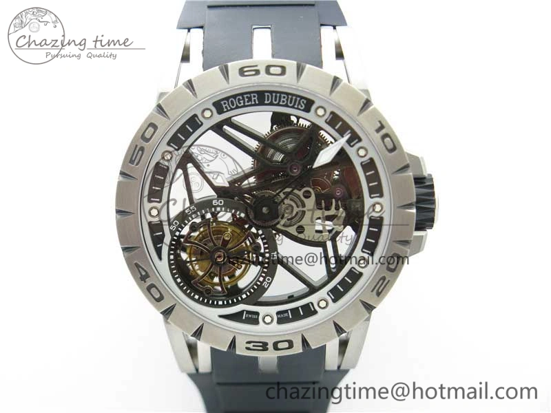 Excalibur Rddbex0479 SS JBF Best Edition Skeleton Dial on Black Rubber Strap Tourbillon Efficient 9601