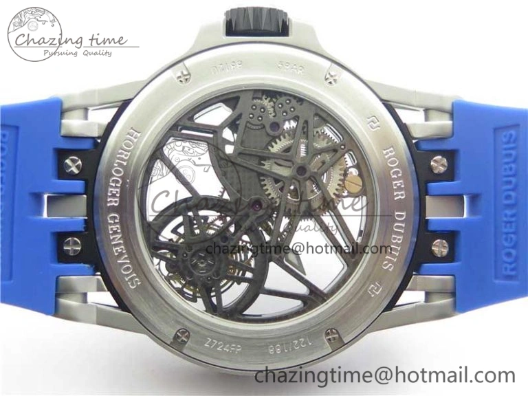 Excalibur Sports Tourbillon SS JBF Best Edition Skeleton Black Dial on Blue Rubber Strap Thermal 9598