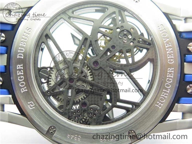Excalibur Sports Tourbillon SS JBF Best Edition Skeleton Black Dial on Blue Rubber Strap Thermal 9598