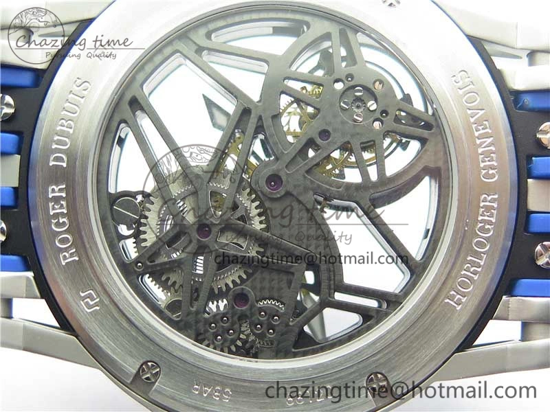 Excalibur Sports Tourbillon SS JBF Best Edition Skeleton Black Dial on Blue Rubber Strap Thermal 9598