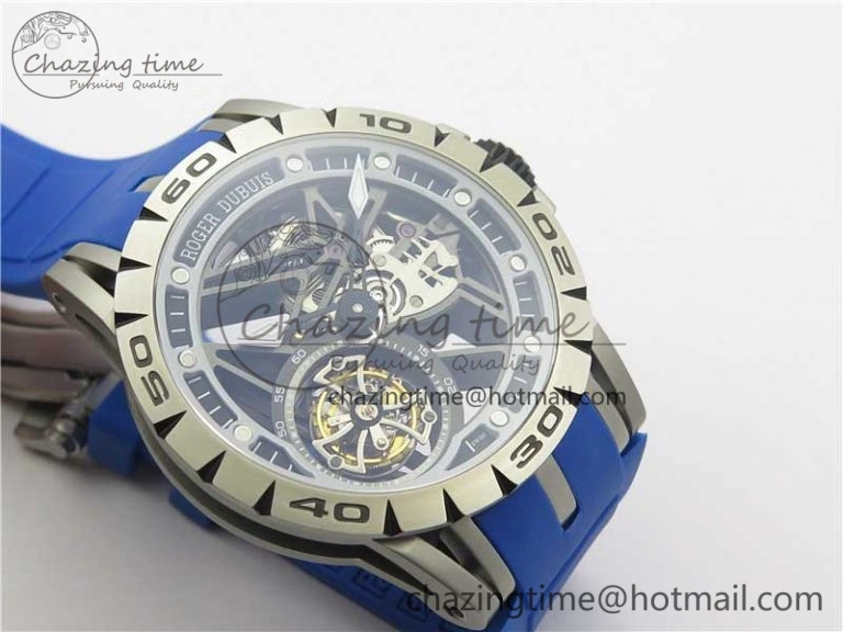Excalibur Sports Tourbillon SS JBF Best Edition Skeleton Black Dial on Blue Rubber Strap Thermal 9598