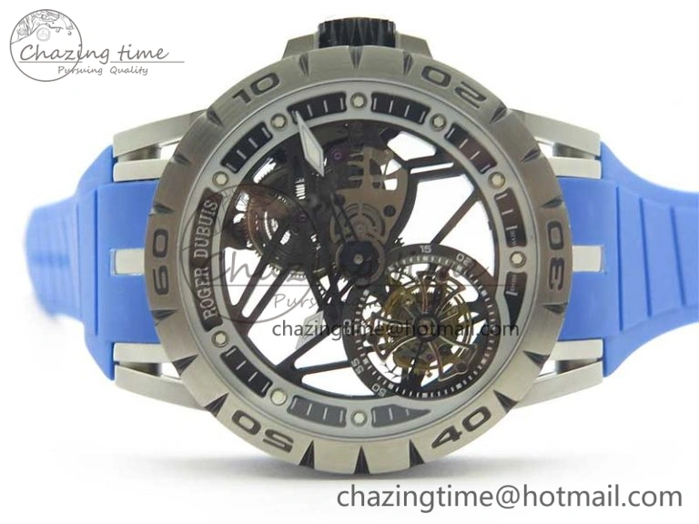 Excalibur Sports Tourbillon SS JBF Best Edition Skeleton Black Dial on Blue Rubber Strap Thermal 9598