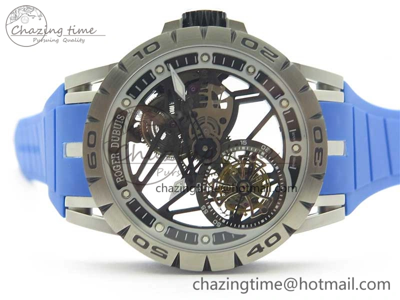 Excalibur Sports Tourbillon SS JBF Best Edition Skeleton Black Dial on Blue Rubber Strap Thermal 9598