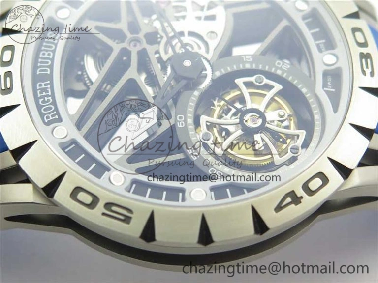 Excalibur Sports Tourbillon SS JBF Best Edition Skeleton Black Dial on Blue Rubber Strap Thermal 9598