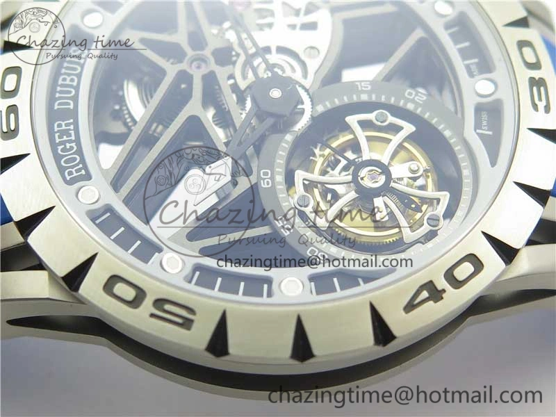 Excalibur Sports Tourbillon SS JBF Best Edition Skeleton Black Dial on Blue Rubber Strap Thermal 9598