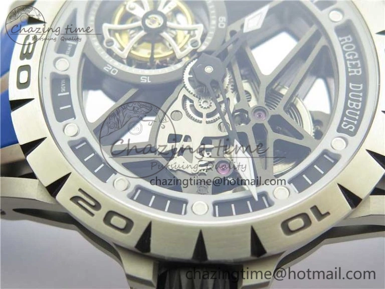 Excalibur Sports Tourbillon SS JBF Best Edition Skeleton Black Dial on Blue Rubber Strap Thermal 9598