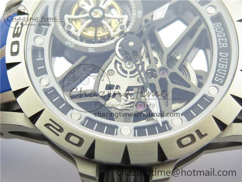 Excalibur Sports Tourbillon SS JBF Best Edition Skeleton Black Dial on Blue Rubber Strap Thermal 9598