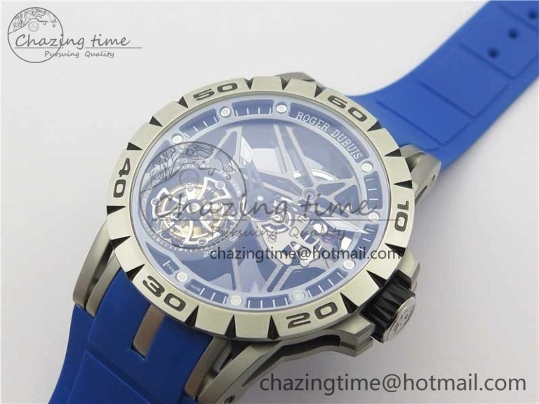 Excalibur Sports Tourbillon SS JBF Best Edition Skeleton Black Dial on Blue Rubber Strap Thermal 9598