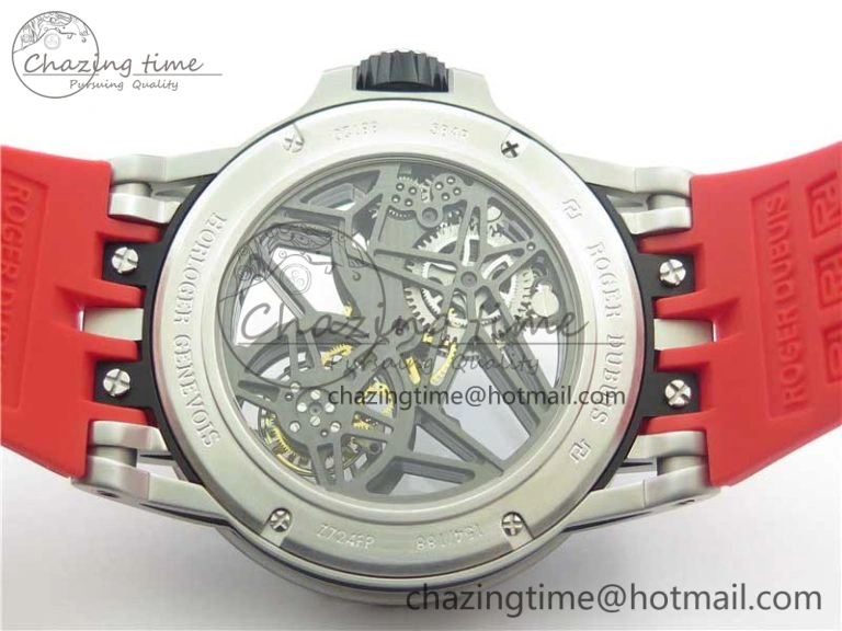 Excalibur Sports Tourbillon SS JBF Best Edition Skeleton Black Dial on Red Rubber Strap Casual 9600