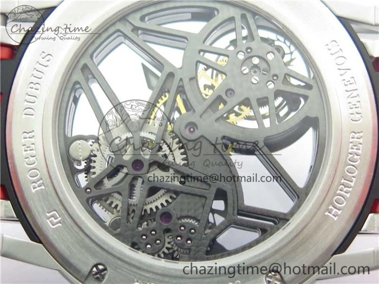 Excalibur Sports Tourbillon SS JBF Best Edition Skeleton Black Dial on Red Rubber Strap Casual 9600