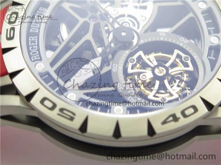 Excalibur Sports Tourbillon SS JBF Best Edition Skeleton Black Dial on Red Rubber Strap Casual 9600