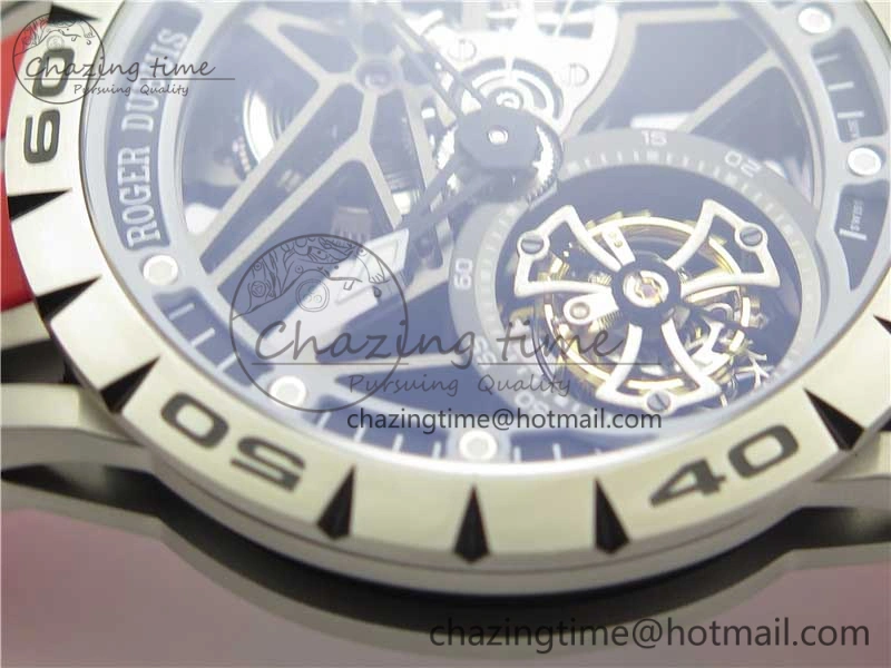 Excalibur Sports Tourbillon SS JBF Best Edition Skeleton Black Dial on Red Rubber Strap Casual 9600
