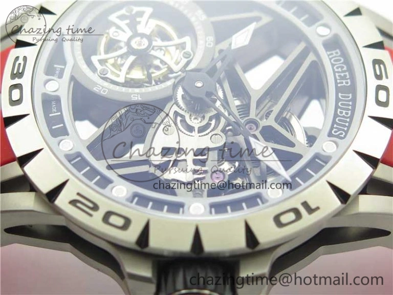 Excalibur Sports Tourbillon SS JBF Best Edition Skeleton Black Dial on Red Rubber Strap Casual 9600