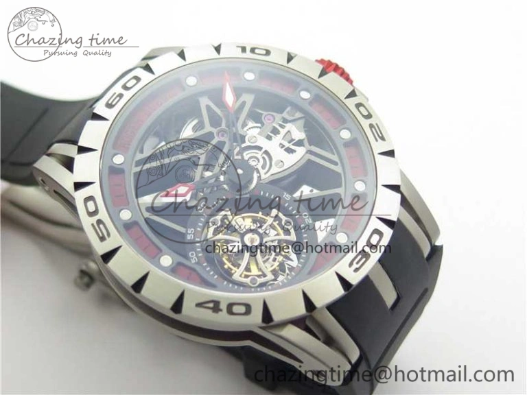 Excalibur Sports Tourbillon SS JBF Best Edition Skeleton Red Dial on Black Rubber Strap NewStyle 9599