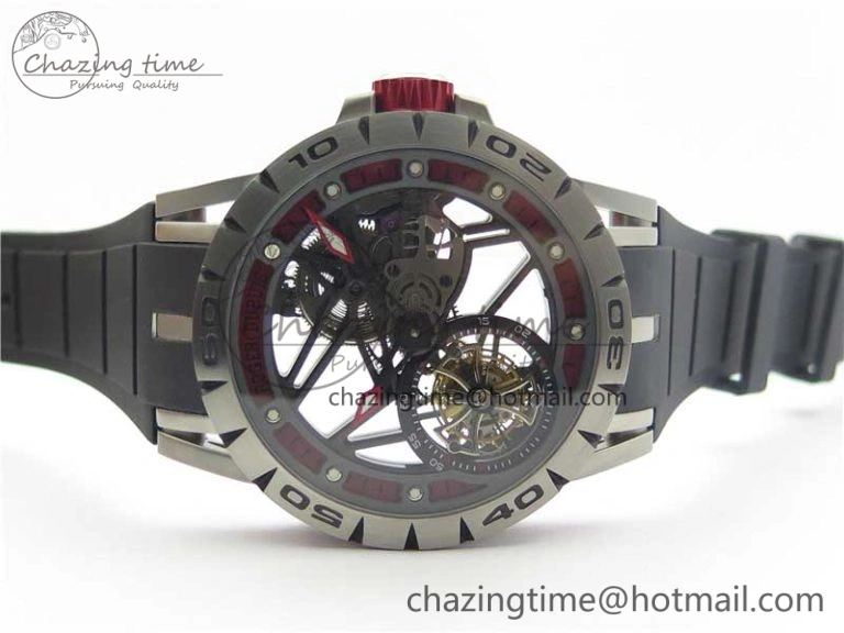 Excalibur Sports Tourbillon SS JBF Best Edition Skeleton Red Dial on Black Rubber Strap NewStyle 9599