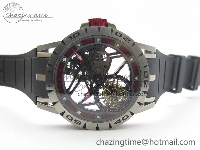 Excalibur Sports Tourbillon SS JBF Best Edition Skeleton Red Dial on Black Rubber Strap NewStyle 9599