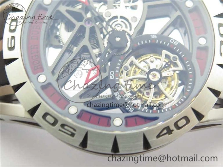 Excalibur Sports Tourbillon SS JBF Best Edition Skeleton Red Dial on Black Rubber Strap NewStyle 9599