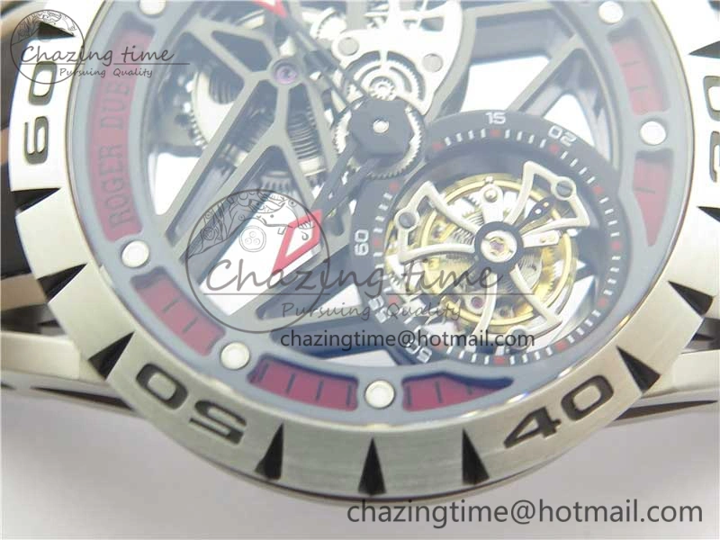 Excalibur Sports Tourbillon SS JBF Best Edition Skeleton Red Dial on Black Rubber Strap NewStyle 9599