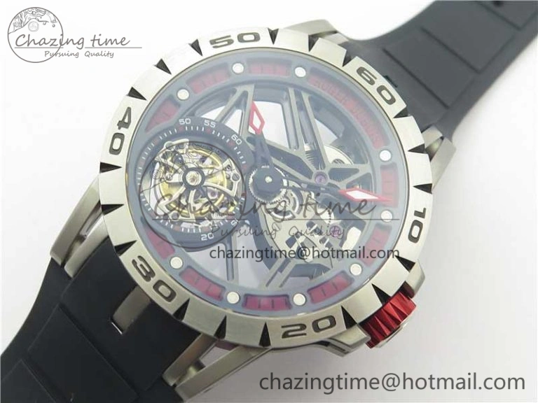 Excalibur Sports Tourbillon SS JBF Best Edition Skeleton Red Dial on Black Rubber Strap NewStyle 9599