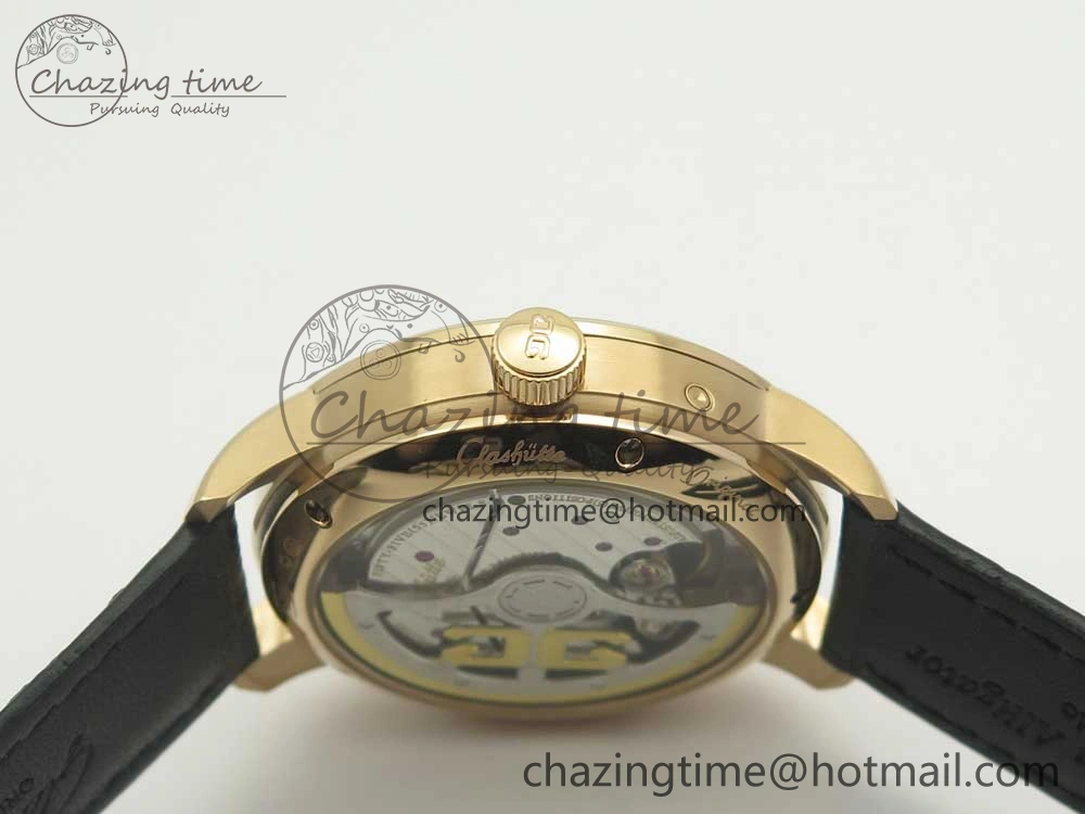 SoftTouch Excellence Panorama 40mm Date Moon Phase RG ETC Marker 1:1 Best Edition White Dial on Black Leather Strap A 6633