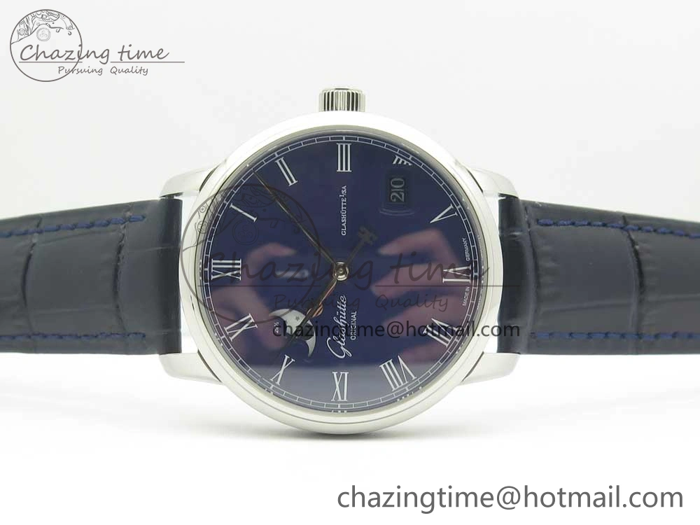 Excellence Panorama 40mm Date Moon Phase SS ETC Marker 1:1 Best Edition Blue Dial on Blue Leather Strap A SportInspired 6634