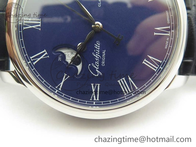 Excellence Panorama 40mm Date Moon Phase SS ETC Marker 1:1 Best Edition Blue Dial on Blue Leather Strap A SportInspired 6634