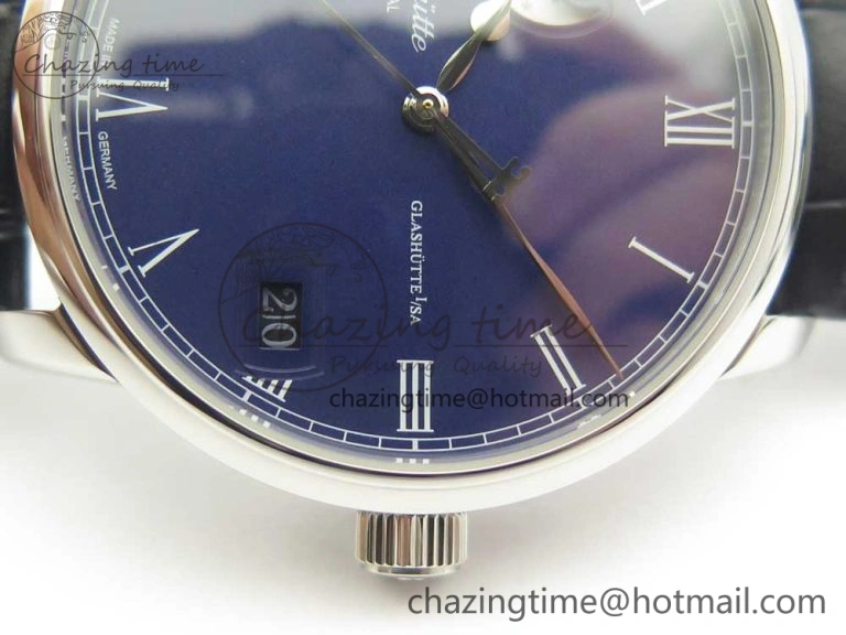 Excellence Panorama 40mm Date Moon Phase SS ETC Marker 1:1 Best Edition Blue Dial on Blue Leather Strap A SportInspired 6634