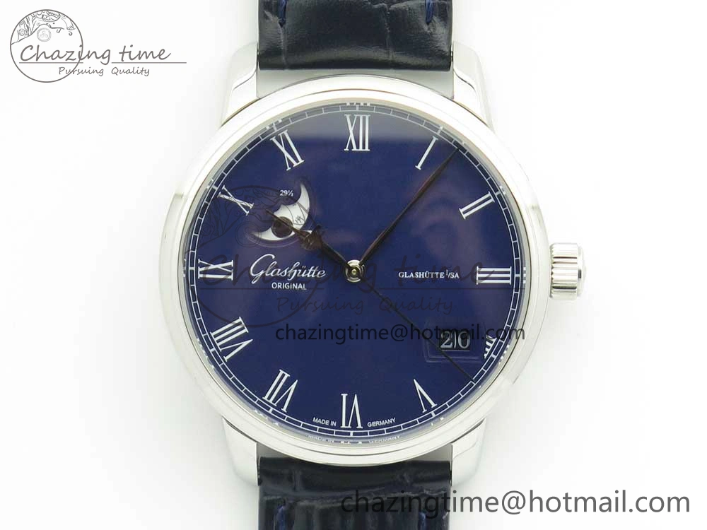 Excellence Panorama 40mm Date Moon Phase SS ETC Marker 1:1 Best Edition Blue Dial on Blue Leather Strap A SportInspired 6634