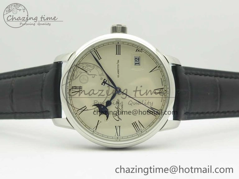 Excellence Panorama 40mm Date Moon Phase SS ETC Marker 1:1 Best Edition White Dial on Black Leather Strap A TechFriendly 6635