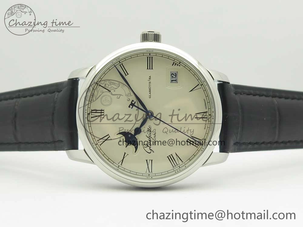 Excellence Panorama 40mm Date Moon Phase SS ETC Marker 1:1 Best Edition White Dial on Black Leather Strap A TechFriendly 6635