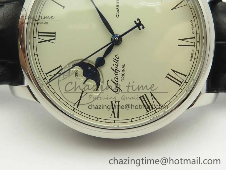 Excellence Panorama 40mm Date Moon Phase SS ETC Marker 1:1 Best Edition White Dial on Black Leather Strap A TechFriendly 6635