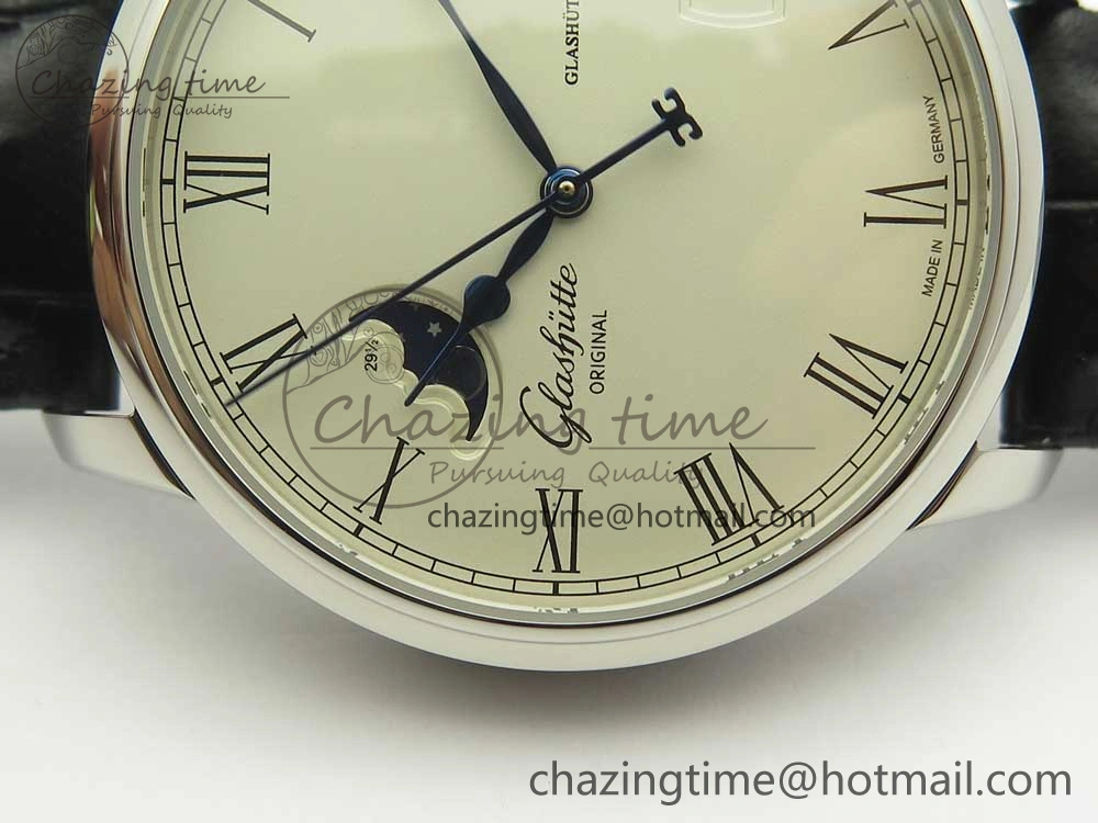 Excellence Panorama 40mm Date Moon Phase SS ETC Marker 1:1 Best Edition White Dial on Black Leather Strap A TechFriendly 6635