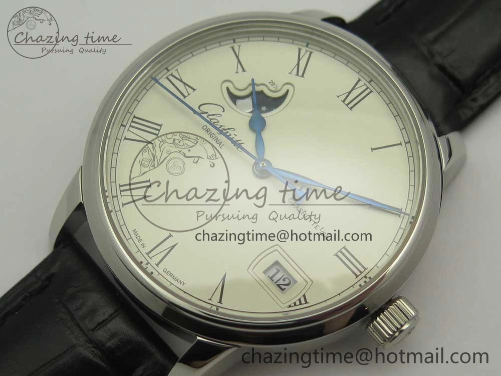 Excellence Panorama 40mm Date Moon Phase SS ETC Marker 1:1 Best Edition White Dial on Black Leather Strap A TechFriendly 6635