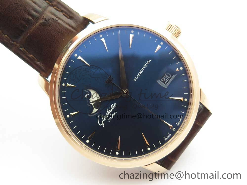 Excellence Panorama Date Moon Phase RG ETCF Blue Dial on Brown Leather Strap A Flexible 6630