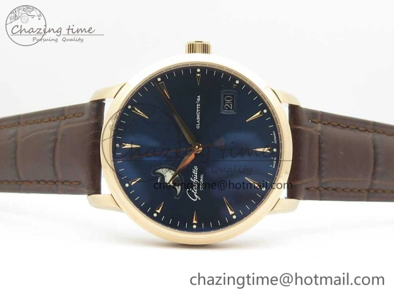 Excellence Panorama Date Moon Phase RG ETCF Blue Dial on Brown Leather Strap A Flexible 6630