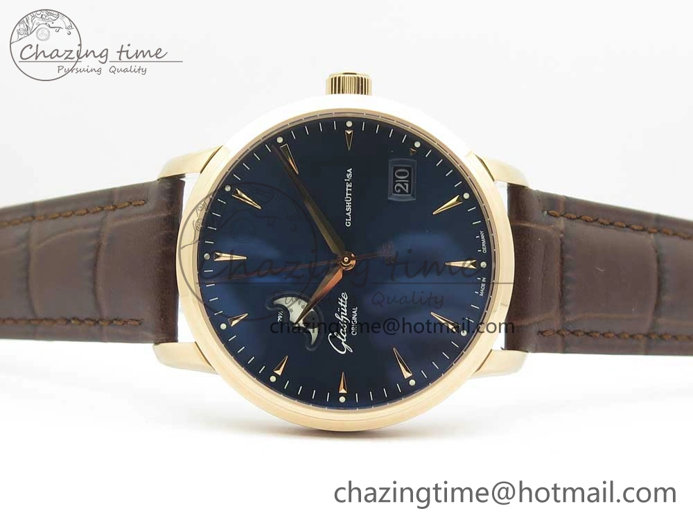 Excellence Panorama Date Moon Phase RG ETCF Blue Dial on Brown Leather Strap A Flexible 6630