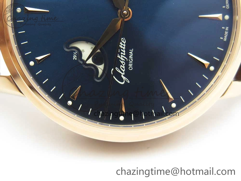 Excellence Panorama Date Moon Phase RG ETCF Blue Dial on Brown Leather Strap A Flexible 6630