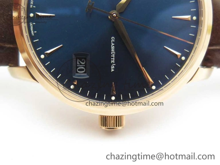 Excellence Panorama Date Moon Phase RG ETCF Blue Dial on Brown Leather Strap A Flexible 6630