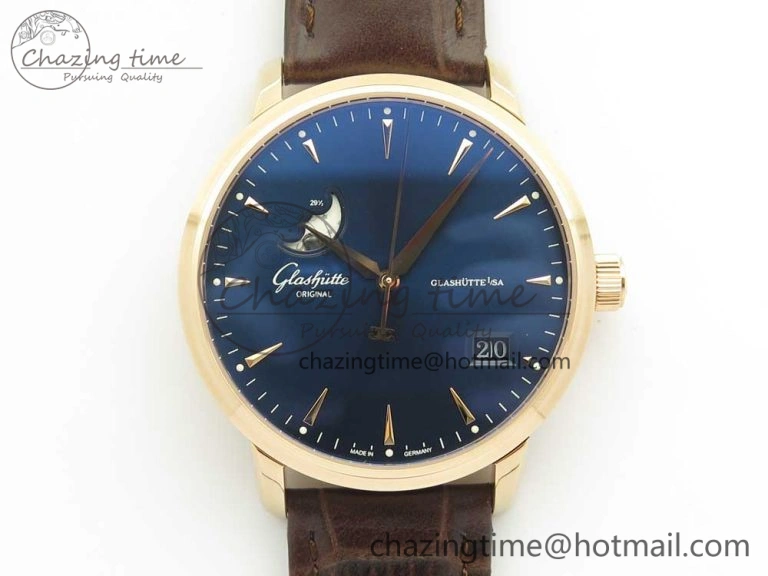 Excellence Panorama Date Moon Phase RG ETCF Blue Dial on Brown Leather Strap A Flexible 6630