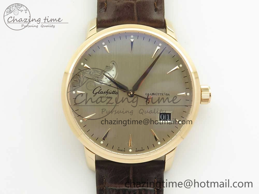 Breathable Excellence Panorama Date Moon Phase RG ETCF Gray Dial on Brown Leather Strap A 6632