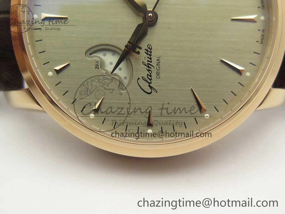 Breathable Excellence Panorama Date Moon Phase RG ETCF Gray Dial on Brown Leather Strap A 6632