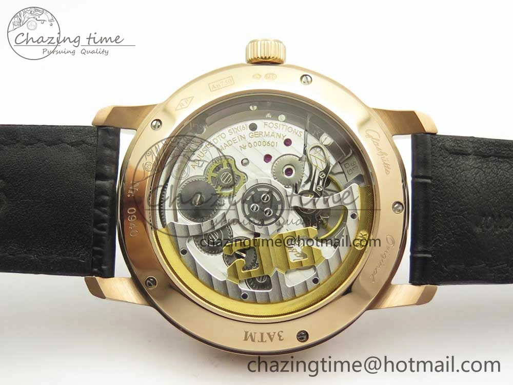 Excellence Panorama Date Moon Phase RG ETCF White Dial on Black Leather Strap A Contemporary 6631
