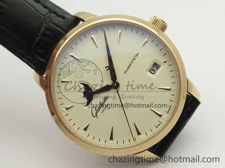 Excellence Panorama Date Moon Phase RG ETCF White Dial on Black Leather Strap A Contemporary 6631