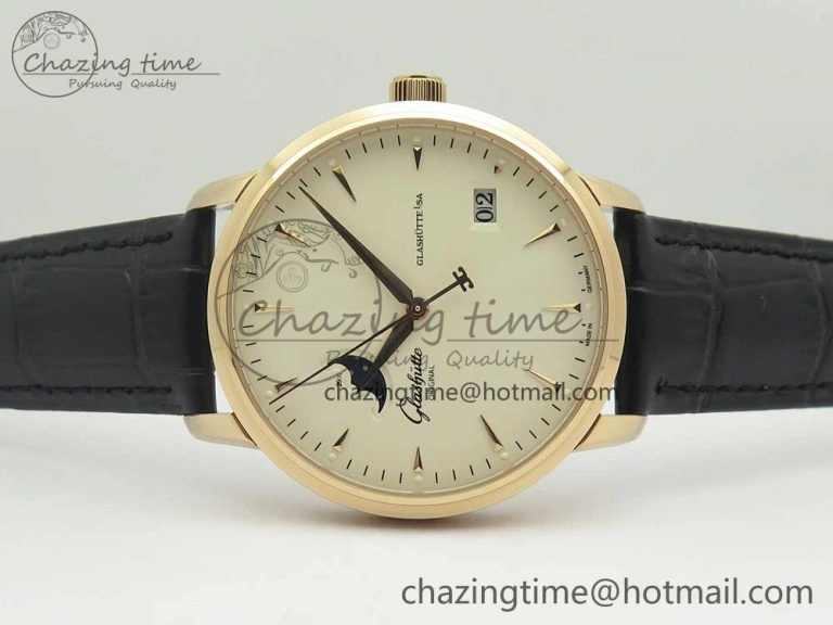 Excellence Panorama Date Moon Phase RG ETCF White Dial on Black Leather Strap A Contemporary 6631