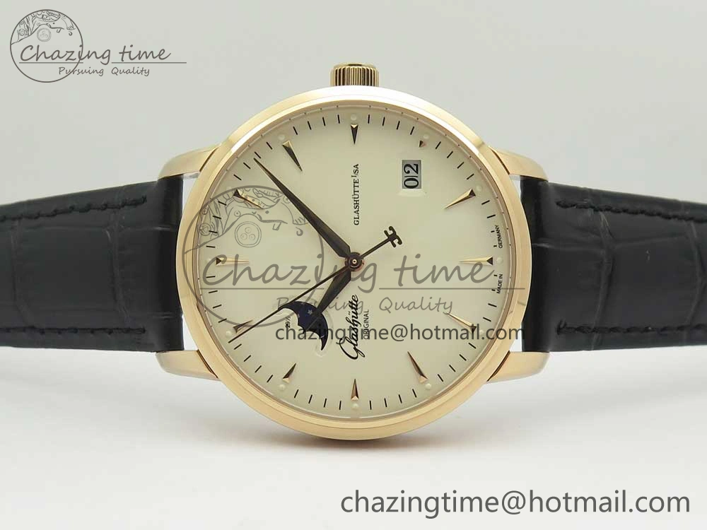 Excellence Panorama Date Moon Phase RG ETCF White Dial on Black Leather Strap A Contemporary 6631