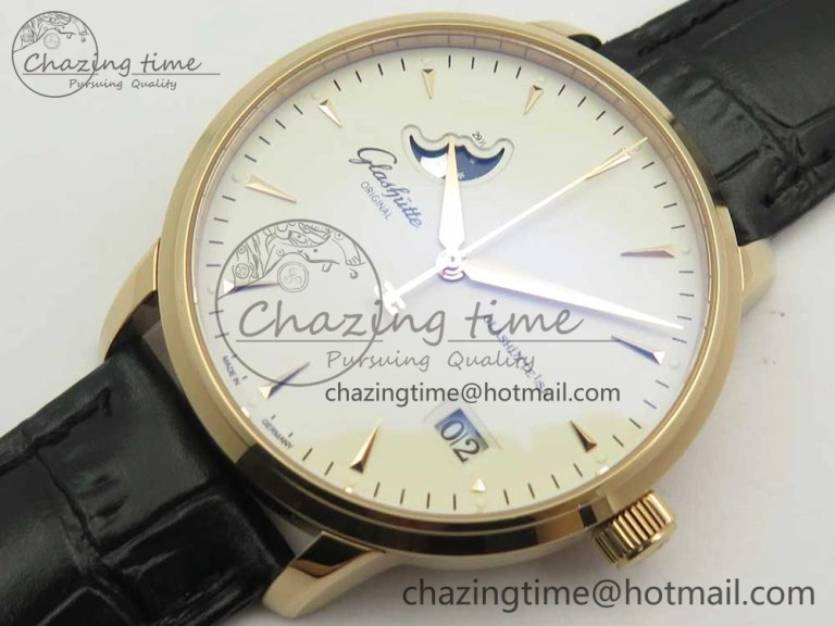 Excellence Panorama Date Moon Phase RG ETCF White Dial on Black Leather Strap A Contemporary 6631